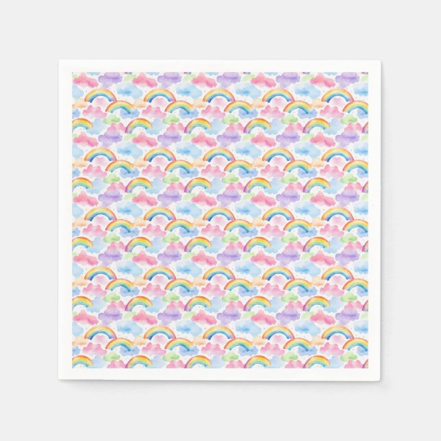 Colourful Rainbow, Cloud, and Star Pattern Napkin (Front)