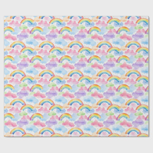 Colourful Rainbow, Cloud, and Star Pattern Wrapping Paper