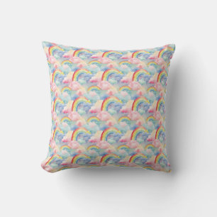 Colourful Rainbow, Cloud, and Star Throw Pillow