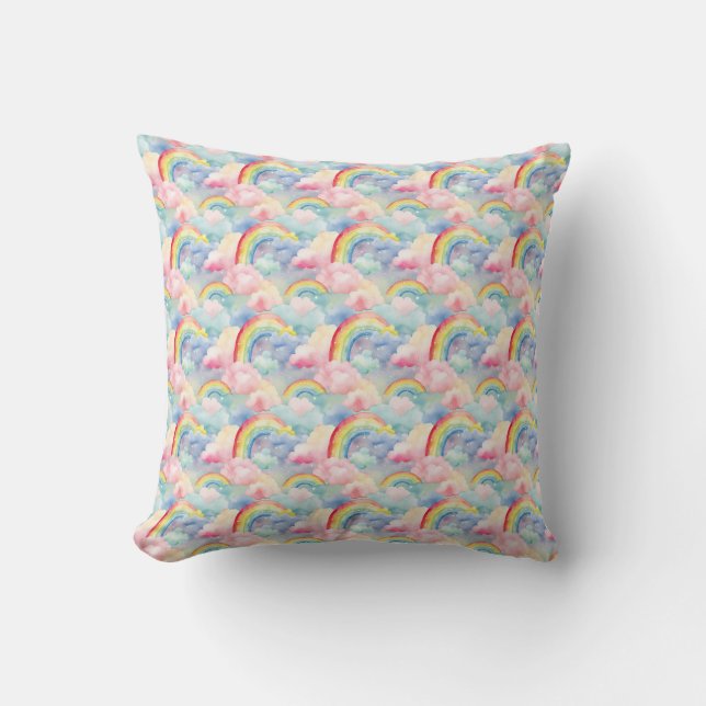 Colourful Rainbow, Cloud, and Star Throw Pillow (Front)