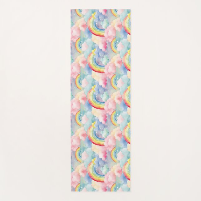 Colourful Rainbow, Cloud, and Star Yoga Mat (Front)