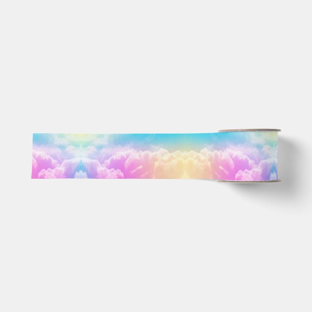 Colourful Rainbow Cloud Wedding Grosgrain Ribbon (Front)