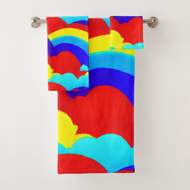 Colourful Rainbow Clouds Kids Pattern  Bath Towel Set (Insitu)