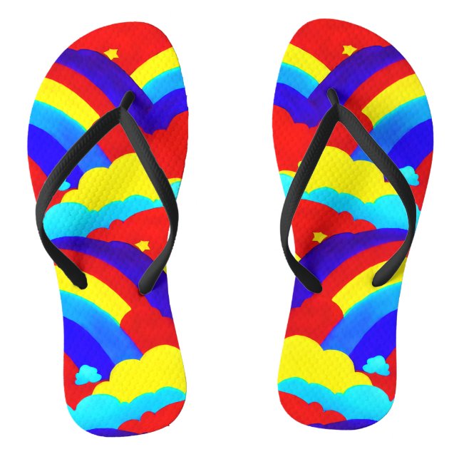 Colourful Rainbow Clouds Kids Pattern   Flip Flops (Footbed)