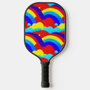Colourful Rainbow Clouds Kids Pattern   Pickleball Paddle