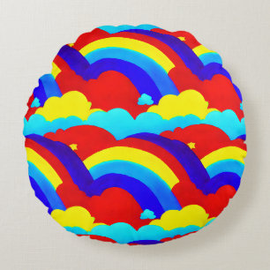 Colourful Rainbow Clouds Kids Pattern   Round Pillow