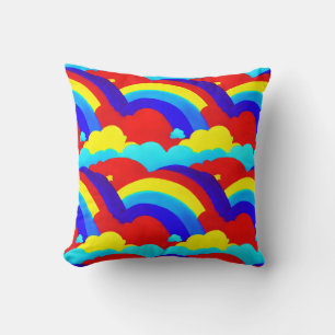Colourful Rainbow Clouds Kids Pattern Throw Pillow