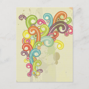 colourful rainbow colour retro swirls design postcard