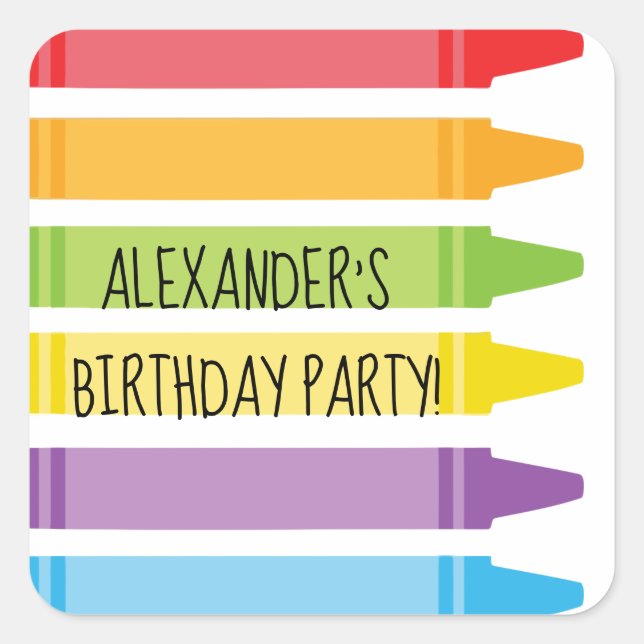Colourful Rainbow Coloured Crayons Birthday Square Sticker (Front)
