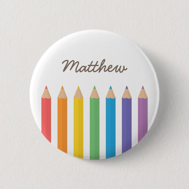 Colourful Rainbow Colouring Pencils School Kids 2 Inch Round Button (Front)