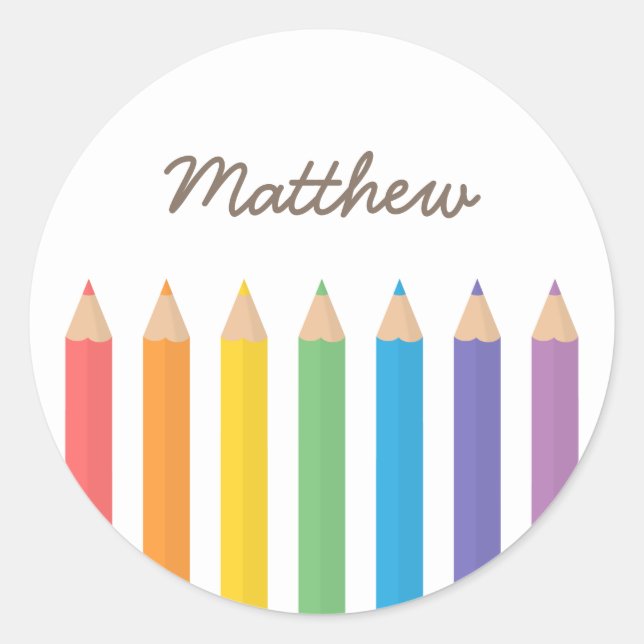 Colourful Rainbow Colouring Pencils School Kids Classic Round Sticker (Front)