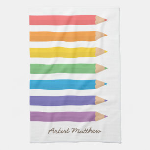 Colourful Rainbow Colouring Pencils School Kids Kitchen Towel
