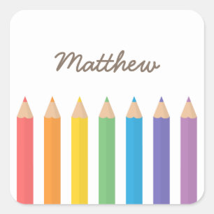 Colourful Rainbow Colouring Pencils School Kids Square Sticker