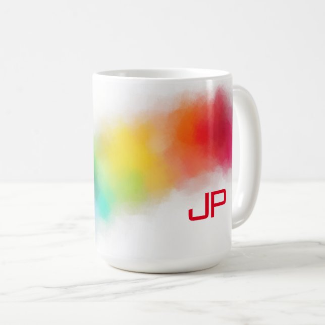 Colourful Rainbow Colours Elegant Monogram Templat Coffee Mug (Front Right)