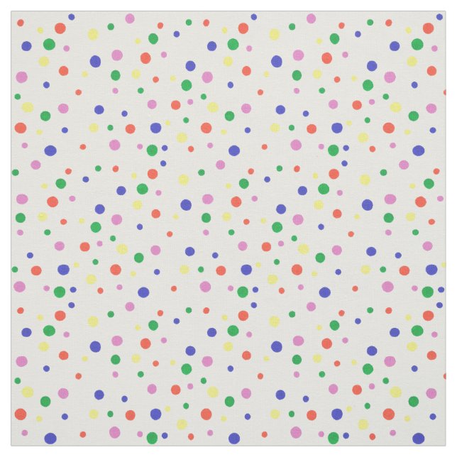 Colourful Rainbow Colours Polka Dots White Fabric (Swatch)