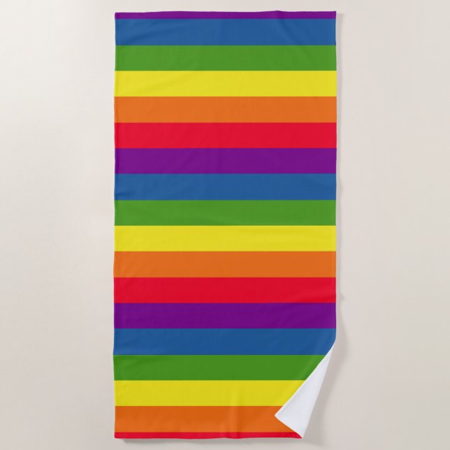 Colourful Rainbow Colours Stripes Beach Towel (Front)