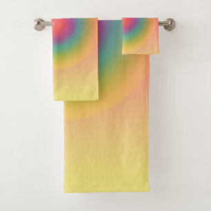 Colourful Rainbow Concentric Circle Space  Bath Towel Set