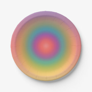Colourful Rainbow Concentric Circle Space  Paper Plate
