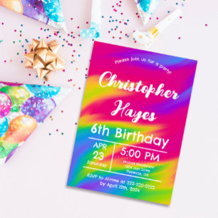 Colourful Rainbow Confetti Kids Birthday Party Invitation