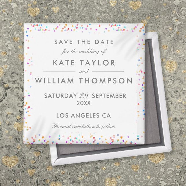 Colourful Rainbow Confetti Wedding Save The Date Magnet (Colorful Rainbow Confetti Wedding Save The Date Magnet)