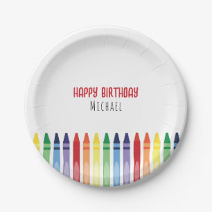 Colourful Rainbow Crayons Birthday Party Paper Plate