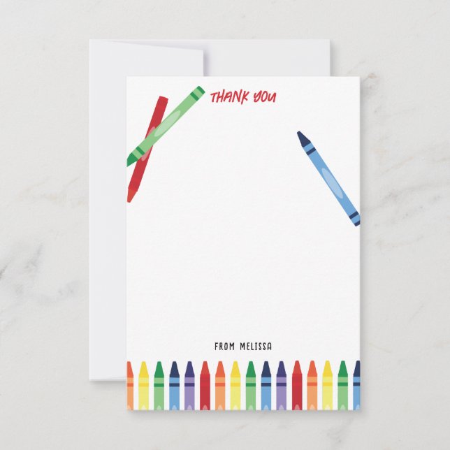 Colourful Rainbow Crayons Cute Monogram Kids Thank You Card (Front)