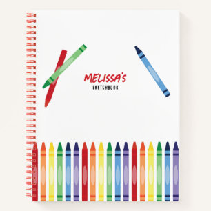Colourful Rainbow Crayons Cute Monogram Sketchbook Notebook