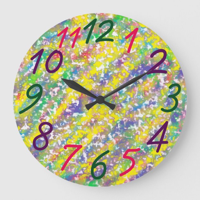 Colourful Rainbow Crayons Design Fun Large Clock (Front)