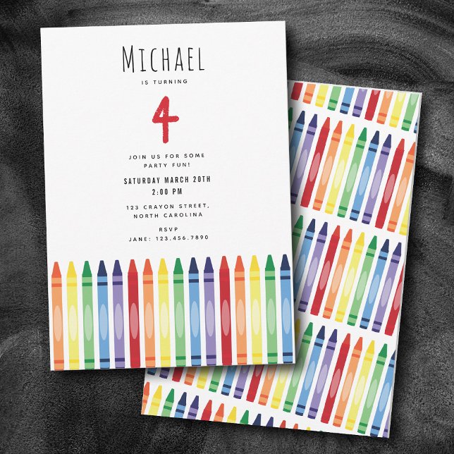 Colourful Rainbow Crayons Kids Birthday Party Invitation (Colorful Rainbow Crayons Kids Birthday Party Invitation)