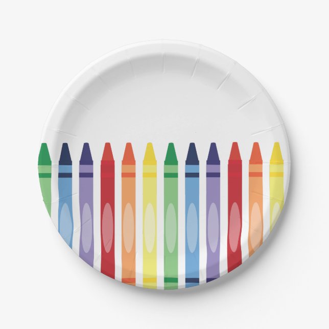 Colourful Rainbow Crayons  Paper Plate (Front)