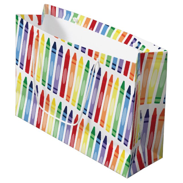 Colourful Rainbow Crayons Pattern Large Gift Bag (Front Angled)