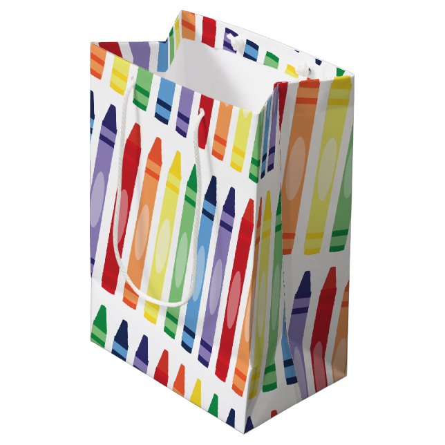Colourful Rainbow Crayons Pattern Medium Gift Bag (Front Angled)