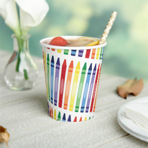 Colourful Rainbow Crayons Pattern Paper Cups
