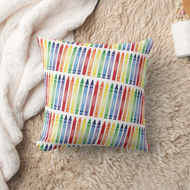 Colourful Rainbow Crayons Pattern Throw Pillow (Blanket)