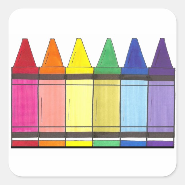 Colourful Rainbow Crayons School Art Class Teacher Square Sticker (Front)