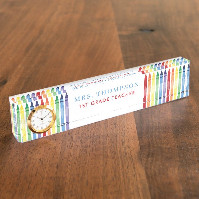 Colourful Rainbow Crayons Teacher Appreciation Nameplate (Side)