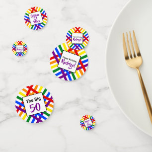 Colourful Rainbow Criss-Cross Stripes Birthday Confetti