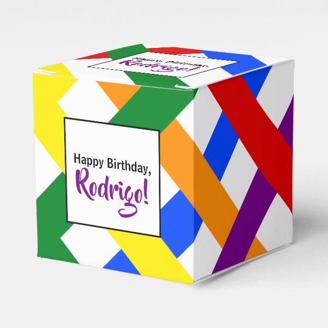 Colourful Rainbow Criss-Cross Stripes Birthday Favor Box (Front Side)