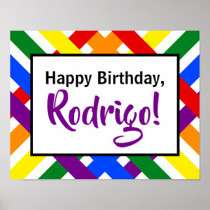 Colourful Rainbow Criss-Cross Stripes Birthday Poster