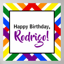 Colourful Rainbow Criss-Cross Stripes Birthday