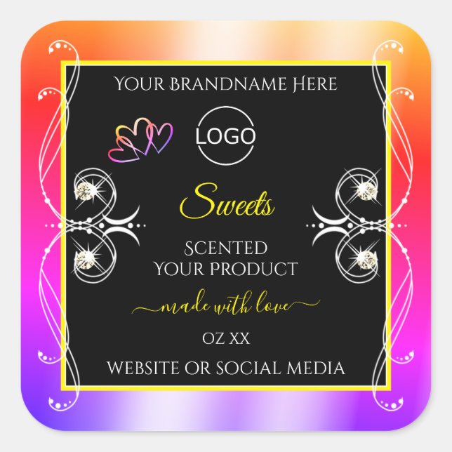 Colourful Rainbow Decor Jewels Logo Label and Blac (Front)