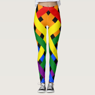 Colourful Rainbow Diagonal Criss-Cross Stripes Leggings