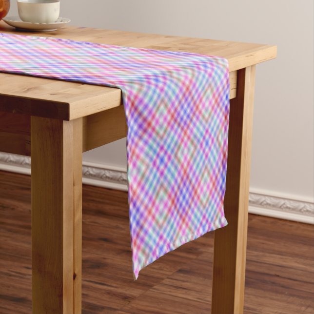 Colourful Rainbow Diamond Plaid Modern Short Table Runner (In Situ)