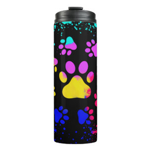 Colourful Rainbow Dog Paw Prints Paint Splatter Ar Thermal Tumbler