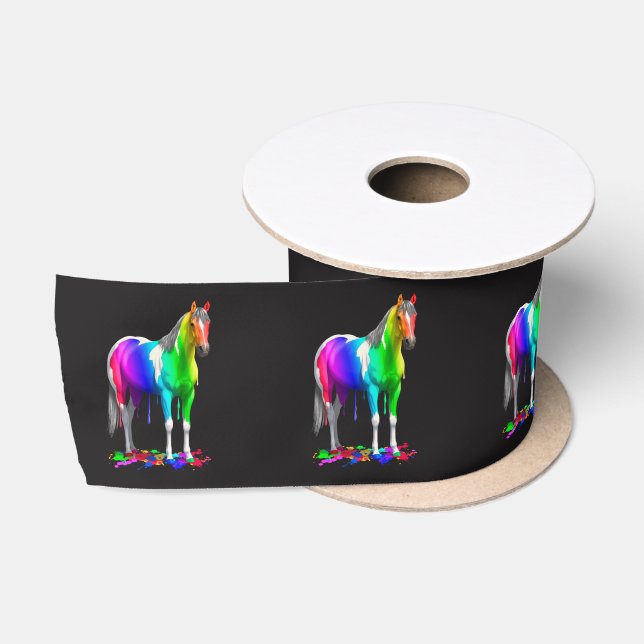 Colourful Rainbow Dripping Wet Paint Horse Satin Ribbon (Spool)
