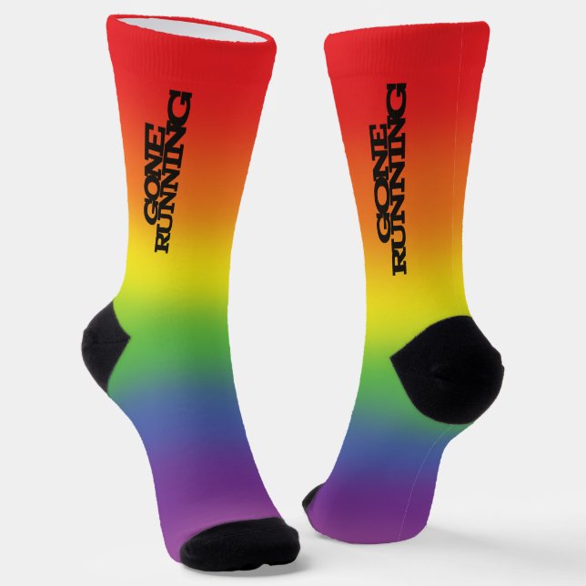 Colourful Rainbow Effect Gone Running Text  Socks (Angled)