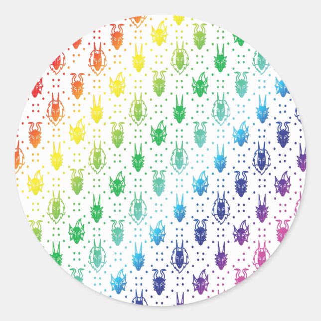 Colourful Rainbow Fantasy Dragon Quilt Pattern Classic Round Sticker (Front)