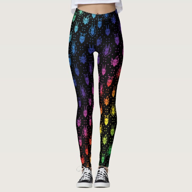 Colourful Rainbow Fantasy Dragon Quilt Pattern Leggings (Front)
