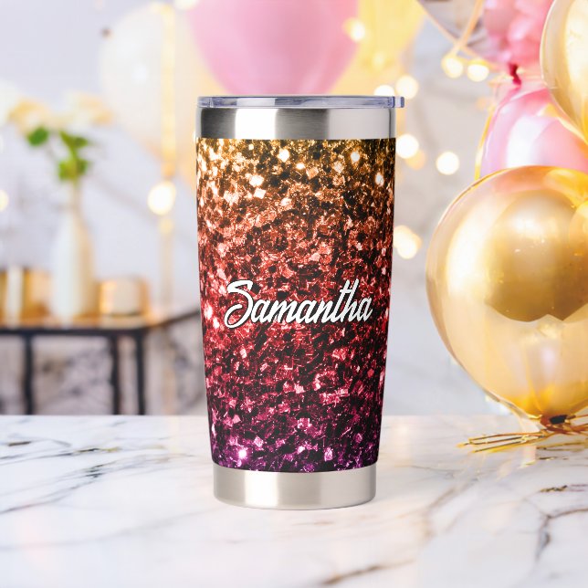Colourful rainbow faux glitter sparkles Custom nam Insulated Tumbler (Bachelor Party)