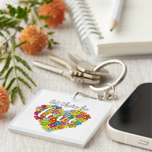 Colourful Rainbow Flag Colours Foral Heart Pattern Keychain